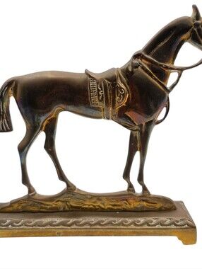 Bronze-Vintage Bronze Horse With Saddle Sculpture Western Country